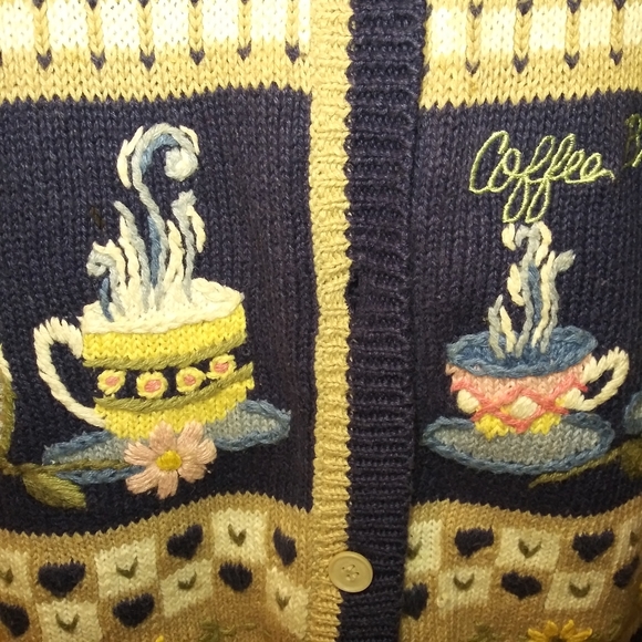 Vintage 80's Napa Valley   Embroidered Coffee Themed Button Front Sweater - Picture 9 of 14